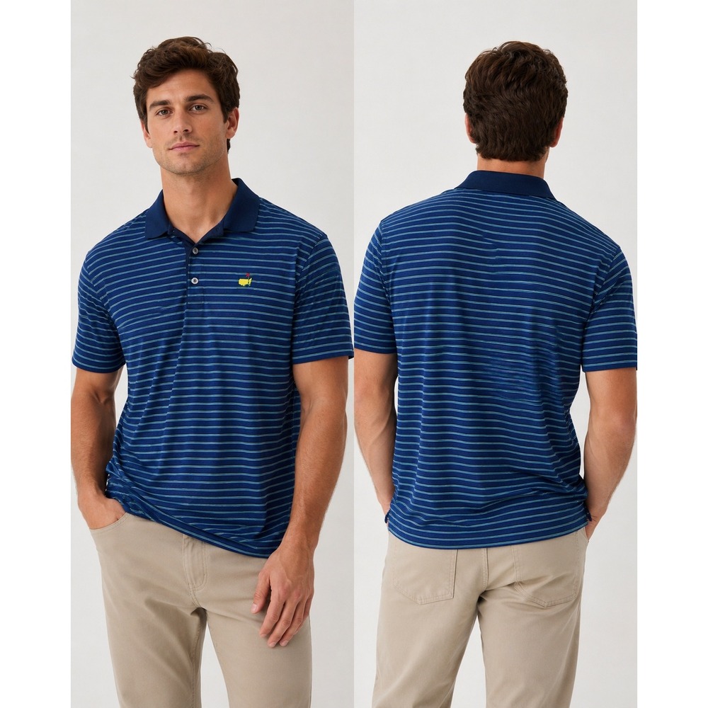 Clubhouse Collection Masters Polo Shirt Mens XL Blue Striped 100% Cotton Italy